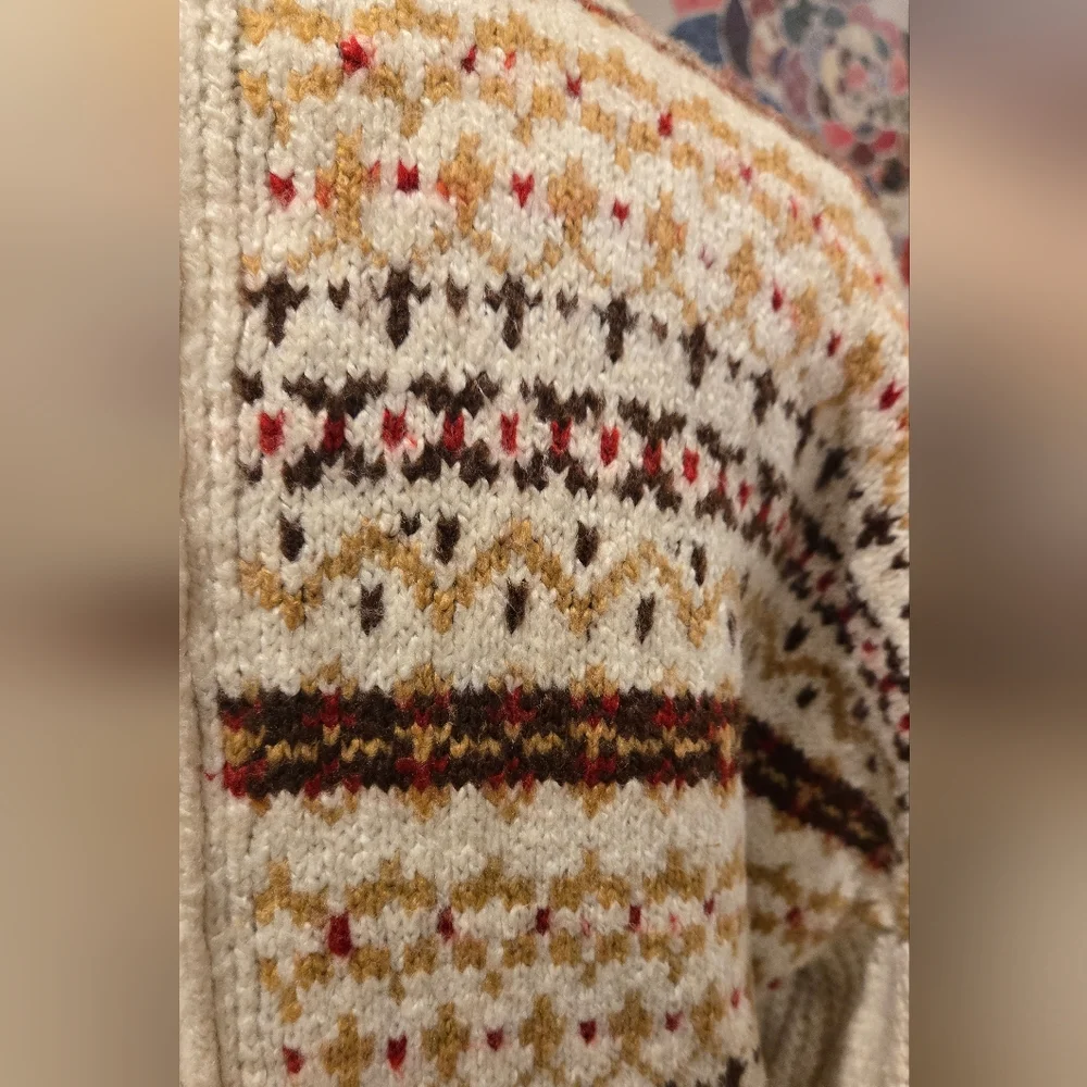 American Eagle Outfitters Cream Fair Isle Colorblock Turtleneck Sweater - Picture 5 of 9